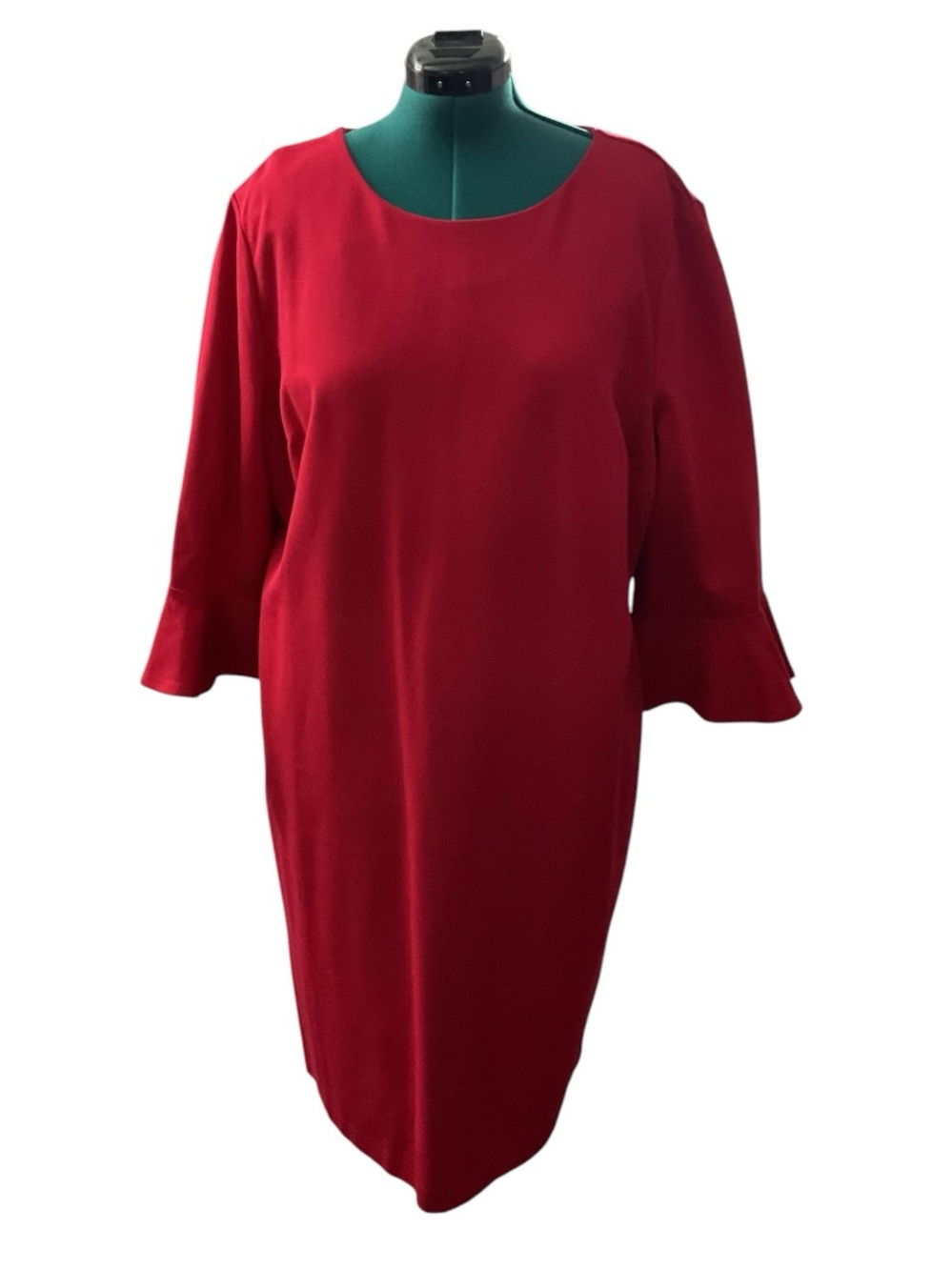 Chico's Bright Red Midi Shift Dress with Flared Cuffs P:24” L:39.5”